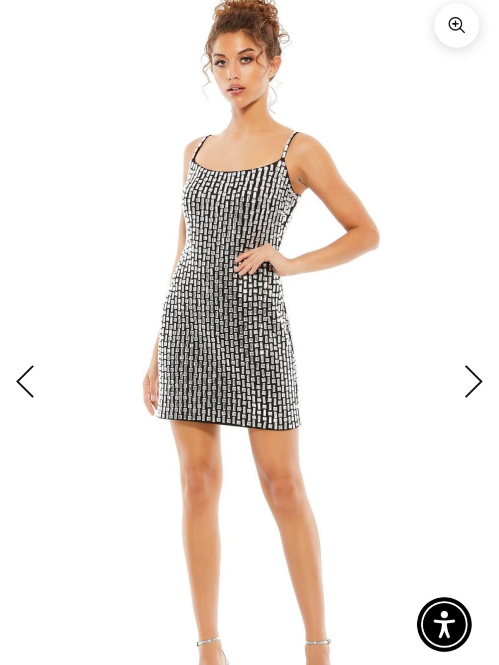 Mac Duggal Black Mini Dress with Silver Sequin Grid